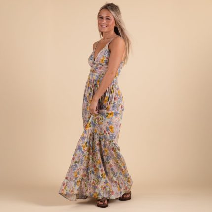 Pastel Floral Keyhole Maxi Dress